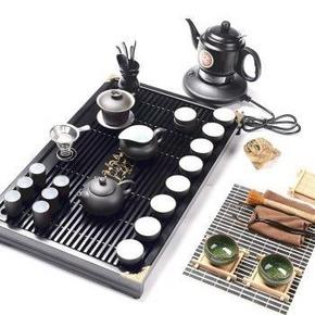 馨铭堂 紫砂茶具 实木茶盘 带电热炉整套功夫茶具套装 159元包邮(259-100)