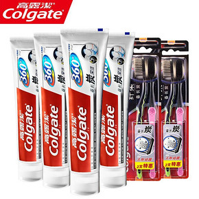 高露洁 备长炭牙膏120g*4+纤柔备长炭牙刷4支 34.9元包邮(39.9-5券)