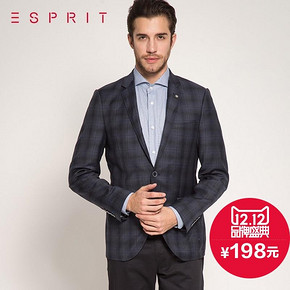 绅士的选择# ESPRIT  男士商务格纹羊毛精纺西装 198元包邮