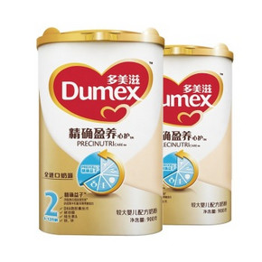 Dumex 多美滋 精确盈养延续较大婴儿配方奶粉 2段 900gx2听 198元包邮