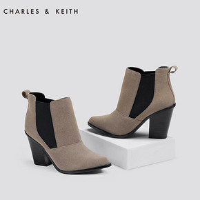 Charles&Keith 冬季新款尖头粗跟短筒靴 199元包邮