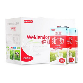 手机端：Weidendorf 德亚 全脂牛奶 礼盒装1L*6瓶 约30元(59.9，199-100)