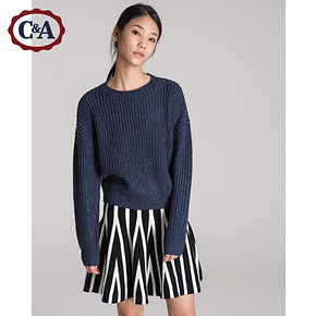C＆A 女式亮丝落肩圆领针织衫 时尚毛衣  89元(99-10券)