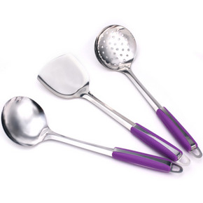 奥克斯 AUX  不锈钢厨具套装 炒菜铲+汤勺+漏勺+架子 9.9元