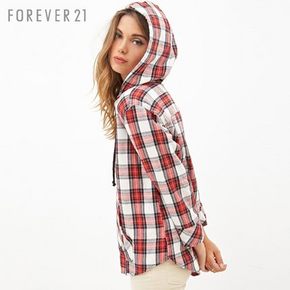 FOREVER 21 法兰绒格纹连帽长袖衫 77元