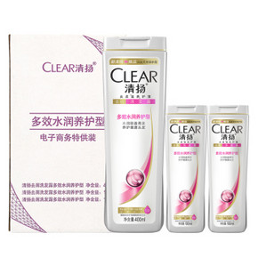清扬(CLEAR) 多效水润养护去屑洗发露 400ml+100ml+100ml 24元(48，买2付1)