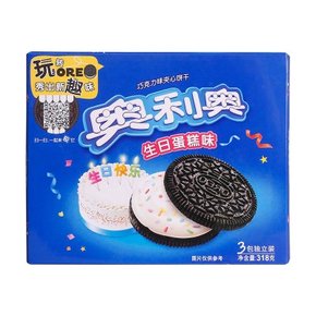 奥利奥 夹心饼干 生日蛋糕味318g 12.9元(22.9，99-50)