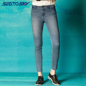 seatosky 秋冬新款 显瘦小脚高腰铅笔牛仔裤 79元包邮(89-10券)
