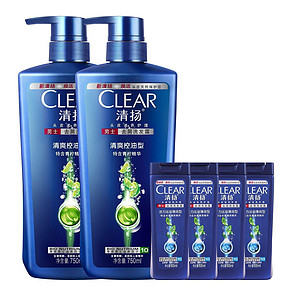 CLEAR 清扬 男士去屑洗发露 清爽控油型750ml*2+100ml*4瓶 88元