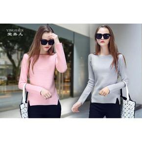 莹嘉儿 加厚一字领开叉打底针织衫 39.9元包邮