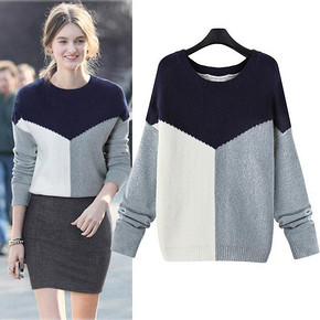街拍利器# LLXX 加厚保暖拼色圆领长袖针织衫 59.9元包邮