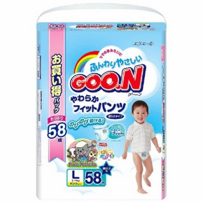 GOON 大王 柔软舒适拉拉裤 男L58*2包 183.6元(108，2件85折)