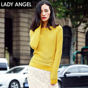 裂帛旗下# Ladyangel 简约时尚时尚圆领套头长袖衫黄色罗纹毛衣女 69元包邮