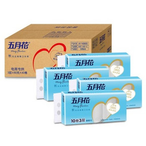 may flower 五月花 妇婴3层无芯卷纸 80g*40卷 整箱 29.9元