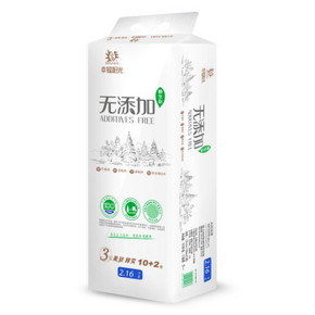 手慢无# 幸福阳光 无添加卷纸  3层*180g*12卷X9条 106.12元(206.1-100)