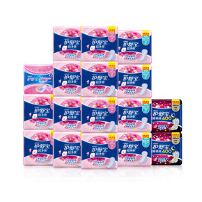 护舒宝 卫生巾套装 日用5片X10包+夜用5片X4包+甜睡3片X2包+护垫18片 49.9元