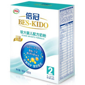 伊利奶粉 倍冠较大婴儿配方奶粉2段400g 23元