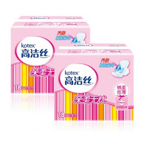 kotex 高洁丝 丝薄棉柔舒心日用卫生巾 240mm18片X2包 折15元(30，199-100)