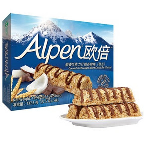 Alpen 欧倍 椰香巧克力什锦谷物棒5条装 代餐能量棒 137.5g 6.9元