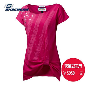 提前购物车# Skechers斯凯奇 时尚下摆圆领显瘦T恤 99元