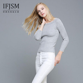 百搭打底# IFJSM 一字领针织衫条纹打底衫 29元包邮(49-20券)