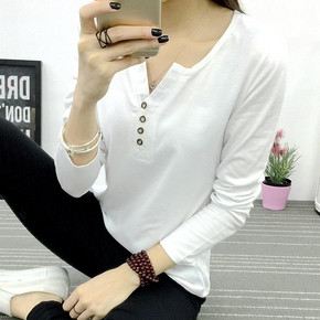 百搭打底# 纤雅芙 小v领纽扣长袖t恤 29元包邮