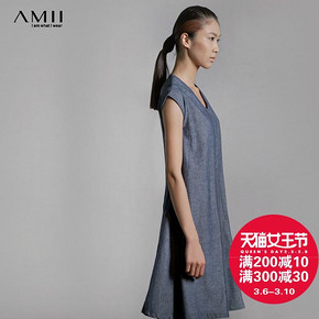 amii 棉麻荷叶边中长款无袖连衣裙 49.6元包邮