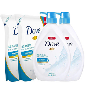 多芬 轻柔活肤滋养美肤沐浴乳（720g*2+400ml*2）+滴露沐浴露950g+350g+凑单品   74.7元包邮（200.8-126.1）
