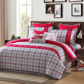 LOVO 罗莱 全棉斜纹双人加大1.8米床四件套 17 英里 红色  259元包邮