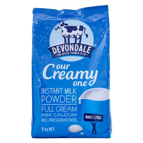 手慢无# 德运 Devondale 全脂高钙奶粉 1kgx2件 63.8元(56.9X2-50)