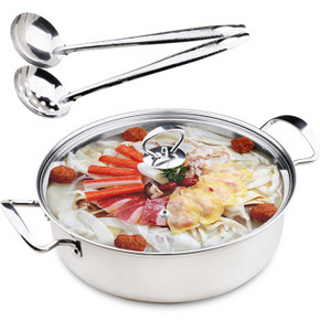 BAYCO 拜格 BG1164 不锈钢带盖加厚鱼纹火锅30CM+赠汤勺漏勺 39.9元