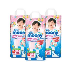 日本 moony 尤妮佳女宝宝用拉拉裤 XXL 26片*3包 222元包邮