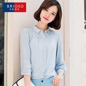 轻文艺风# BRIOSO 浩军 新款宽松韩版七分袖雪纺衫衬 35元包邮