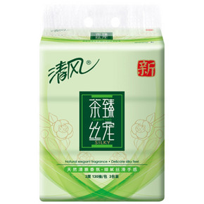 清风（APP）抽纸 茶臻丝宠高端系列 3层130抽面巾纸x3包x38件  150元包邮(300.2-150券)