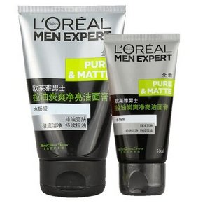 欧莱雅 男士控油炭爽净亮洁面膏100ml+50ml 29.9元