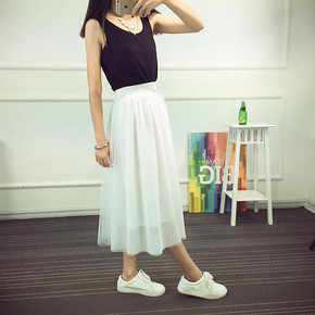 白菜价# 春季女高腰中长款网纱半身裙 9.9元包邮(39.9-30券)