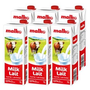 捷克进口 Malko马尔珂 全脂UHT纯牛奶 1L*6瓶 39.9元