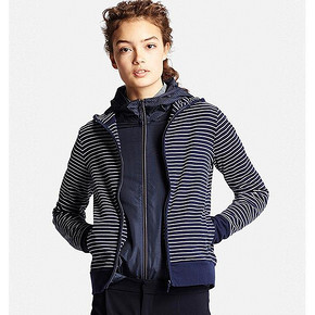 优衣库 UNIQLO 女装 条纹拉链连帽运动开衫 149元包邮