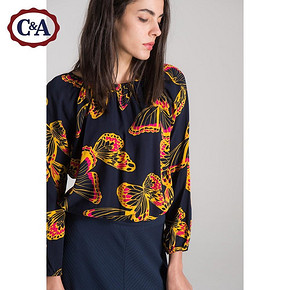 C＆A 女式蝴蝶印花一字领衬衫 99元包邮