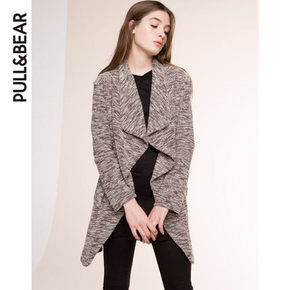 PullAndBear 春夏 女士斑纹打褶领大衣 129元包邮