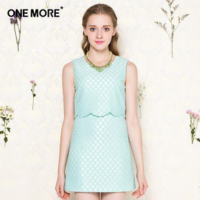 ONE MORE 假两件修身波浪边显瘦无袖连衣裙 99元
