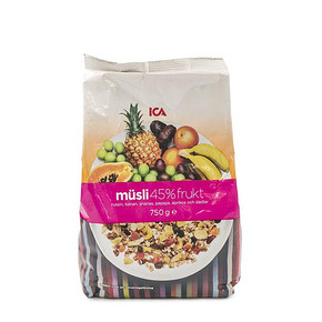 瑞典 ICA 45%混合水果燕麦片 750g X2件 86元(116-30)