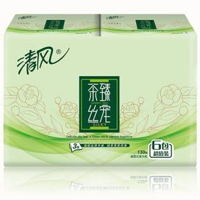 清风 茶臻丝宠高端系列  3层130抽面巾纸*6包 茉莉淡香 12.9元