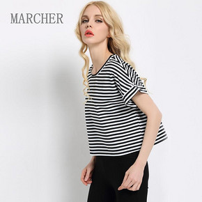 MARCHER 经典摩登黑白条纹圆领短袖 19.9元包邮