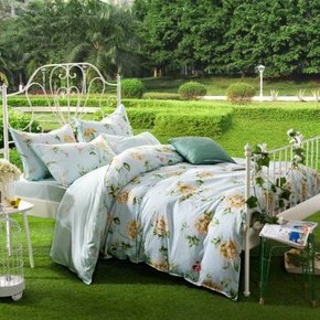 阿兰若 田园床单斜纹印花四件套 夏沐之晨-蓝 1.8米 69元(89晒图返20)