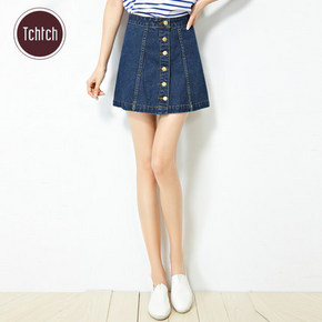 Tchtch 夏季高腰牛仔A字裙 两色可选 18.8元包邮(28.8-10券)