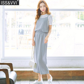 Issvvi 夏季雪纺九分吊带连体裤 两色可选 49元包邮(69-20券)