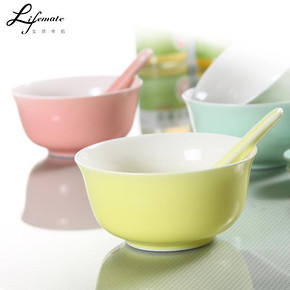 Lifenate 彩色陶瓷餐具套装2碗+2勺 5元包邮(15-10券)