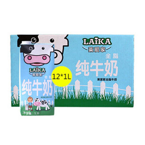 LAIKA 莱爱家 全脂牛奶 纯牛奶 1L*12盒 整箱装 59元包邮