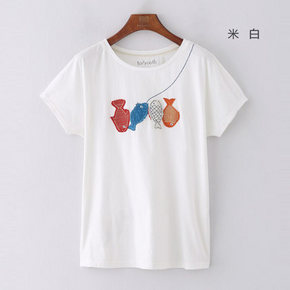 初语 夏季纯棉圆领短袖T恤 两色可选 28元包邮(48-20券)